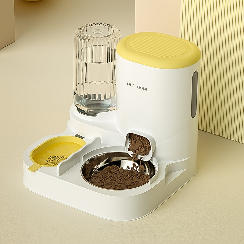 Automatic Cat Feeder & Water Dispenser Set - Non-Electric, Easy-Clean Plastic Pet Feeding Station for Cats