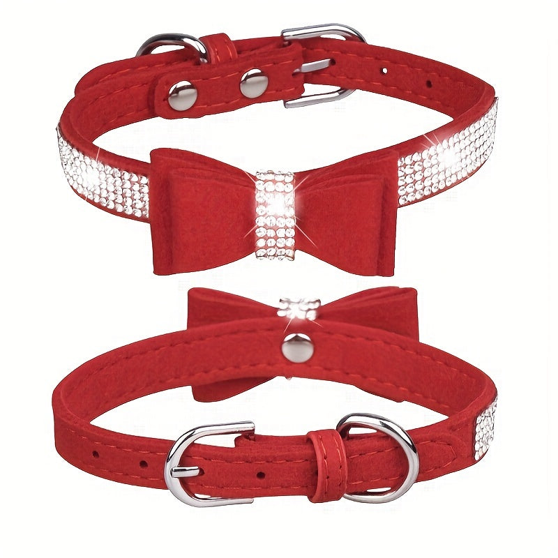 Rhinestone Dog Collar, Double-layer Bow Decor Pet Collar For Small Medium Large Dogs