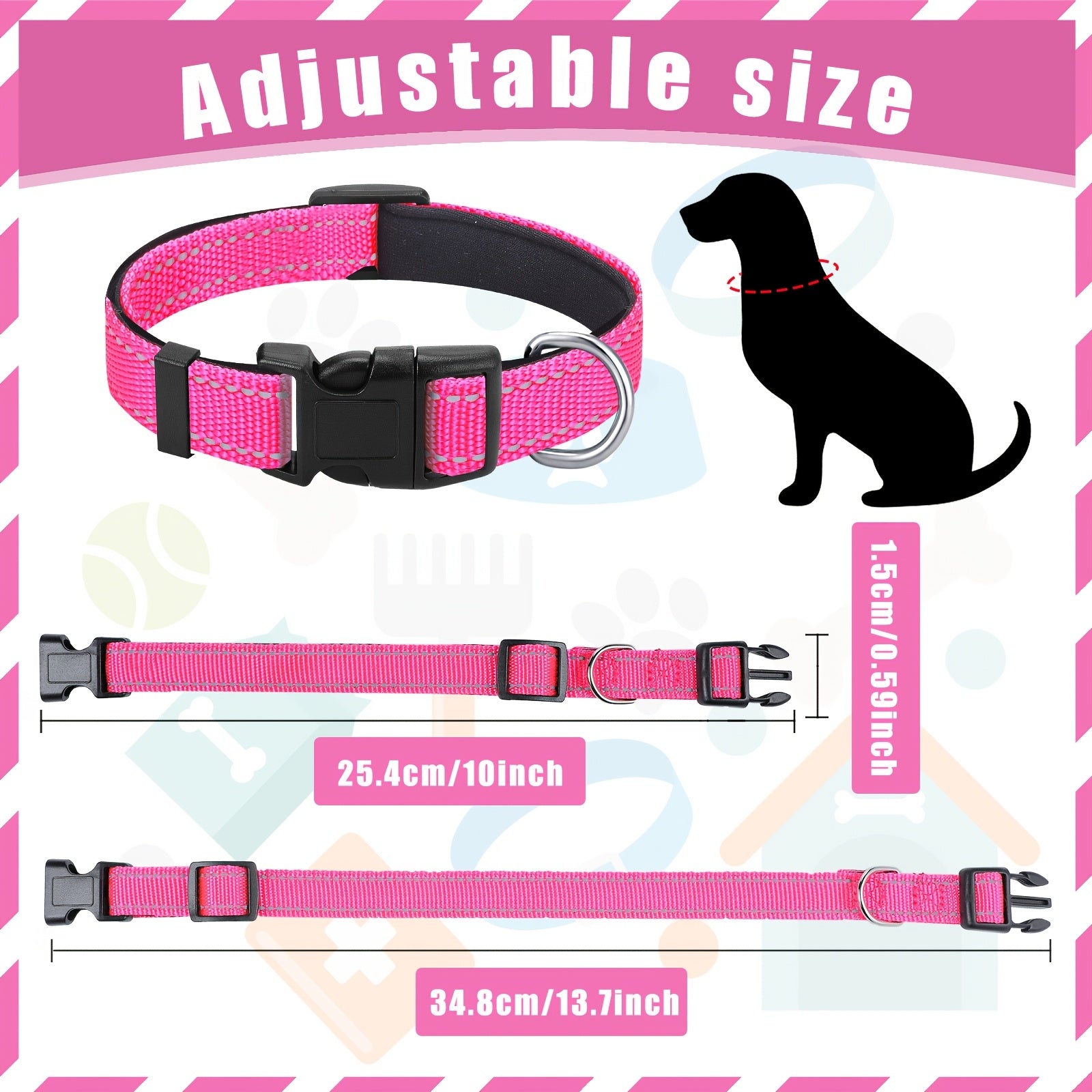 Outus 6-Pack Reflective Dog Collars, Cushioned Breathable Polyamide, Adjustable Safety Buckle, Pet Accessories for Small Dogs, Cats - Assorted Colors