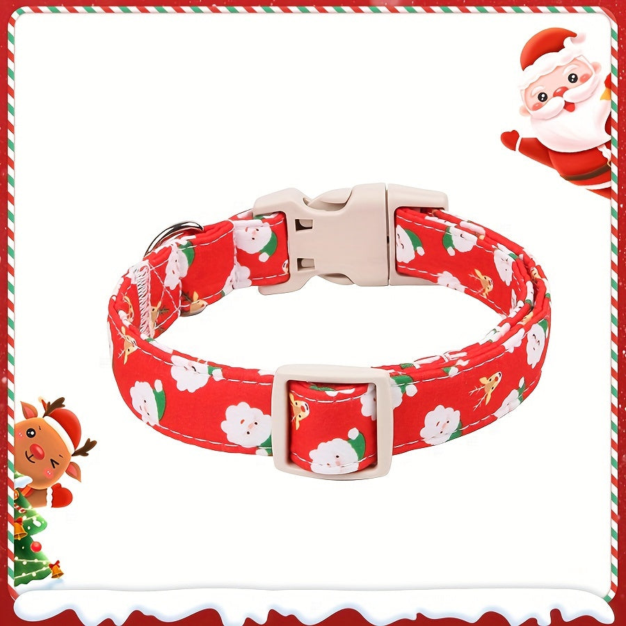 1pc Christmas Style Adjustable Dog Collar, Soft Cotton Red Pet Collar with Quick Release Buckle, Santa & Reindeer Pattern, Cute Red Dog Collar for Small to Large Dogs, Cartoon Cotton Material, Headwear & Buckle Collar for Boy