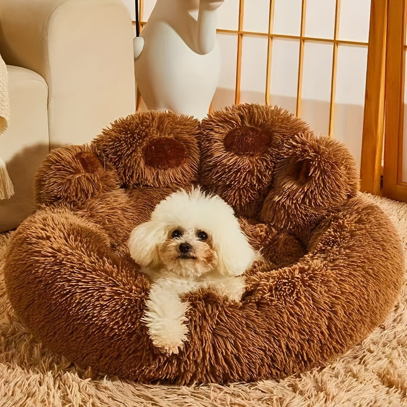 Warm Soft Long Plush Bear Paw-Shaped 1Pc Pet Bed - Calming Cat And Dog Bed For Small, Medium, And Large Dogs - Anti-Slip Bottom Cat Mat, Animal Sleep Sofa