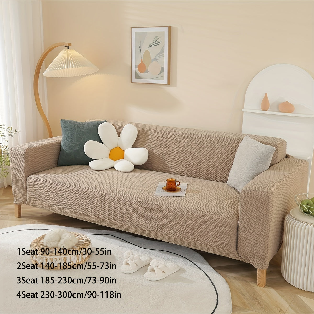 A Stretch Sofa Cover, Thickened Star Chain Knitted Jacquard Sofa Cover 1/2/3/4 Seat Sofa Protection Cover, Elastic at The Bottom, for The Family with Pets, Full-Bag Sofa Dust Cover