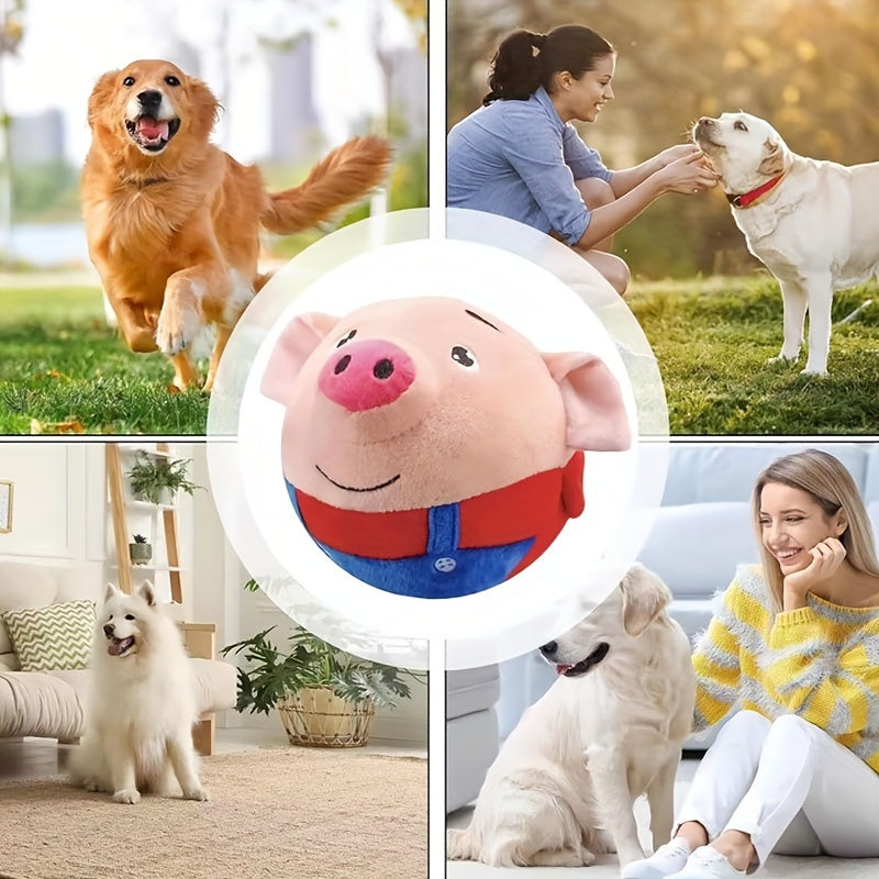 Small USB Interactive Washable Cartoon Pig Plush Sound Electronic Active Moving Pet Toy, Interactive Dog Toy Pet Bouncing Balls