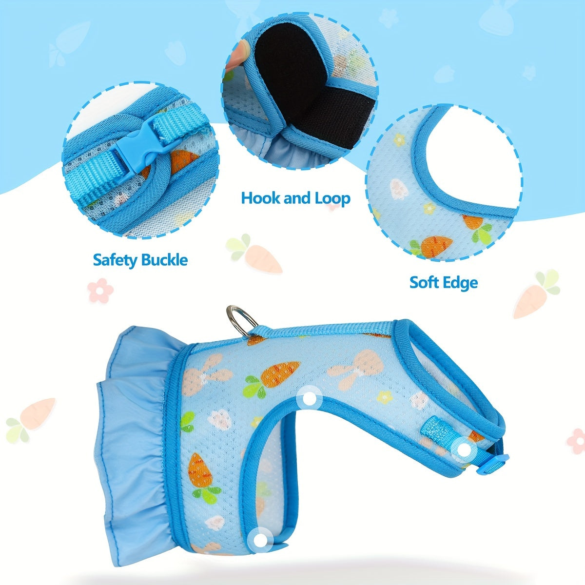 Breathable Mesh Bunny Harness with Fruit Print