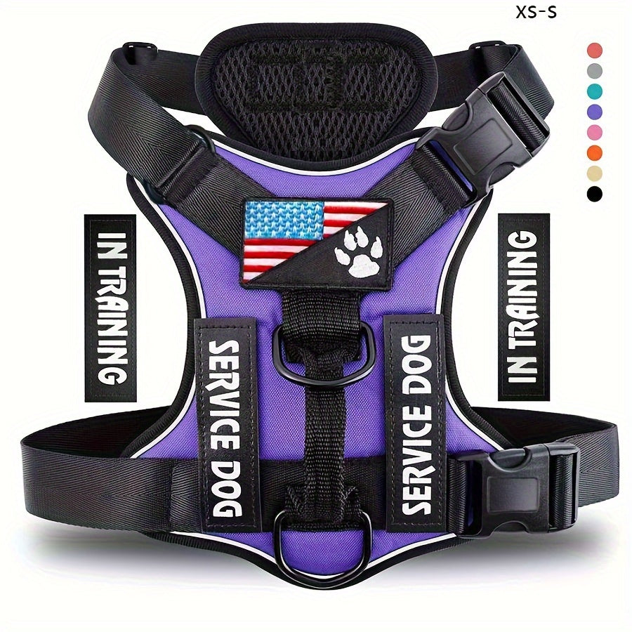 5-PCS Reflective Service Dog Harness Vest - Adjustable Soft Oxford Pet Harness with Inner Layer Mesh, Easy Control, Breathable, Comfortable, Durable for Small, Medium, Large Dogs with Random Buckle