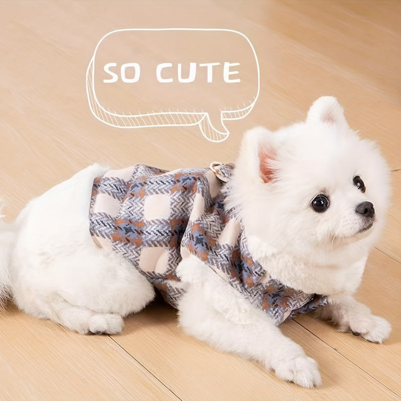 Quilted Plaid Dog Winter Coat - Super Warm, Ultimate Cold-Proof - With Traction Ring for Easy Handling - Perfect for Pets, Ideal for Chilly Days