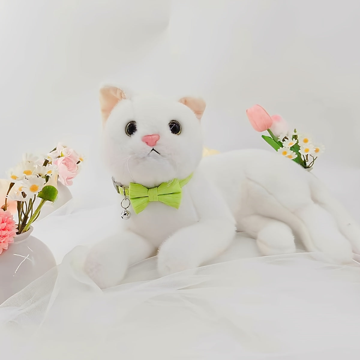 Polyester Pet Collar, Adjustable Bowknot Collar with Bell for Rabbits
