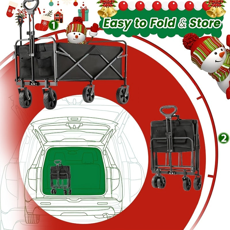 Collapsible Folding Wagon Cart, Large Capacity Track and Field Equipment Transporter, All-Terrain Foldable Pet Stroller, Heavy-Duty Utility Wagon for Grocery, Outdoor Beach, Gardening, Shopping & Fishing – Perfect Christmas