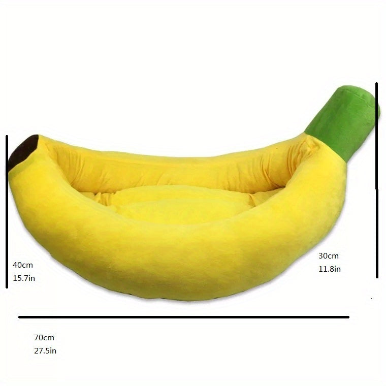 Yellow-Green Banana-Themed Pet Bed for Dogs - Cozy Oval Dog House with Plush Polyester Fill, No Assembly Needed, Cute Cartoon Design for Small to Medium Breeds, Durable & Easy-Clean Pet Furniture, Dog Bed, Playful Design, Sof