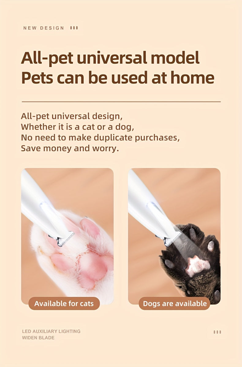 Gentle & Safe Electric Scissors for Dogs and Cats - Quiet Pet Grooming with LED Light - USB/Battery Powered, Rechargeable Lithium Battery, Dual-Mode Trimming