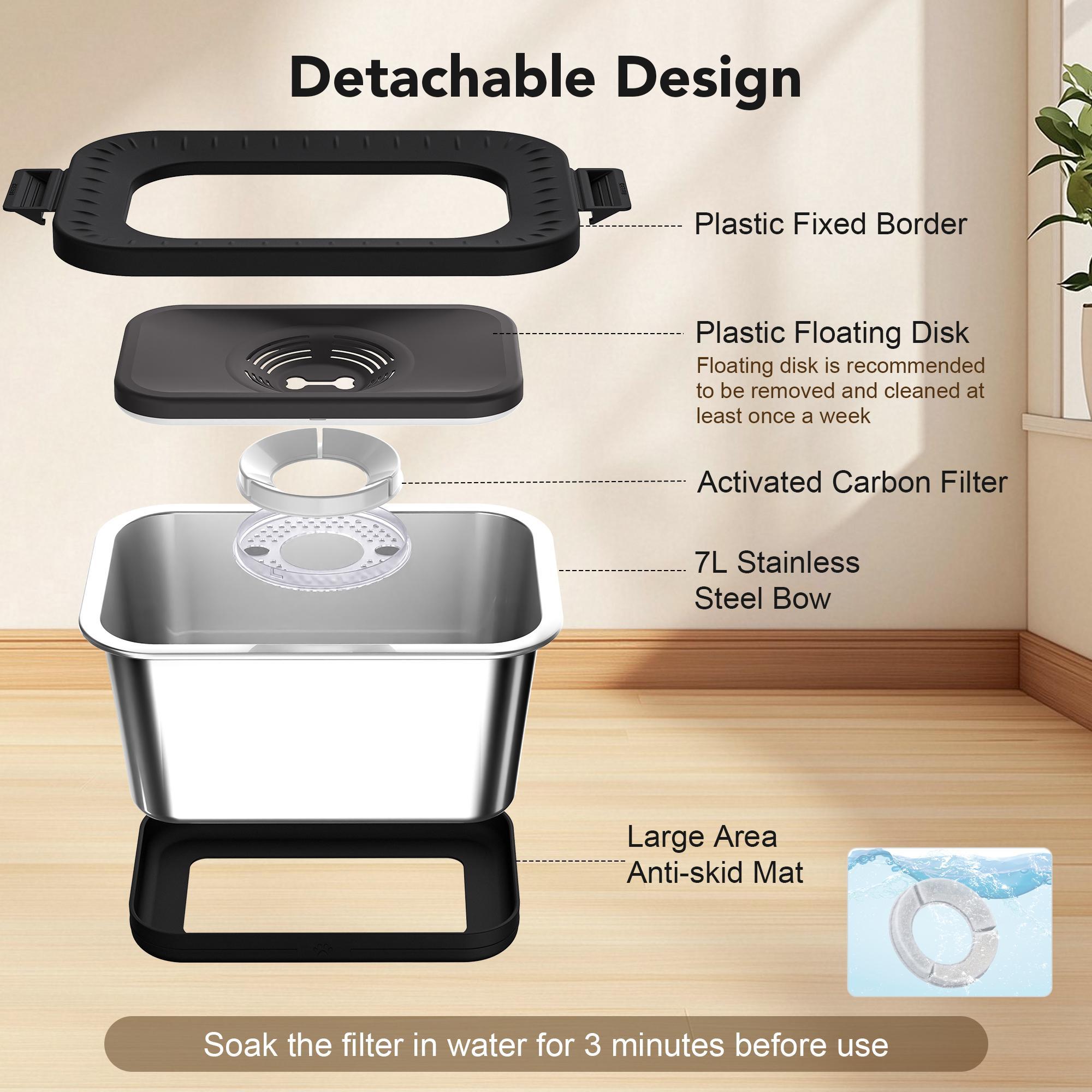 1.85gal Stainless Steel Dog Dish with Anti-Slip Base | Water-Resistant Structure, Sturdy Indoor/Outdoor Pet Feeding Station (Black)
