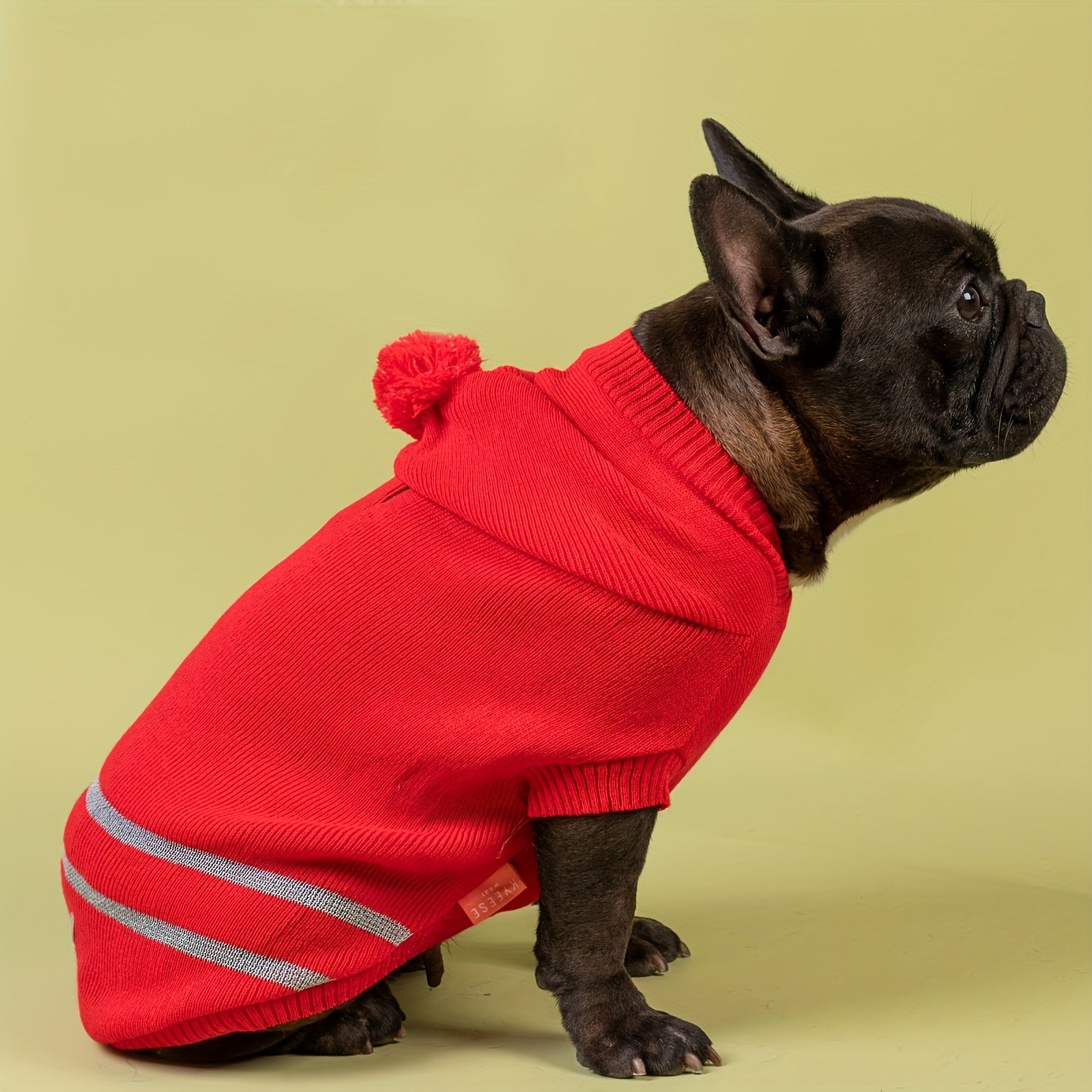 Reflective Bone and Stripe Pattern Dog Sweater, All-Season Knit Acrylic Pet Apparel, Machine Washable, Breathable Pullover for Small to Medium Breeds