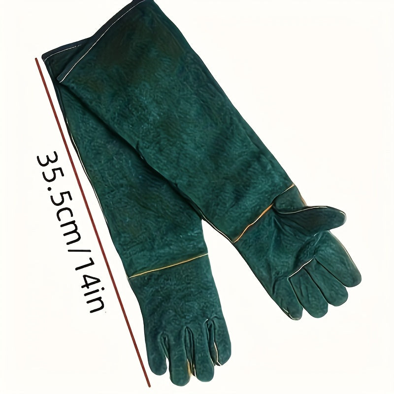 Premium Pet Grooming Gloves - Comfortable, Bite & Scratch Resistant | Ideal for Dogs & Cats, Green with Yellow Stitching