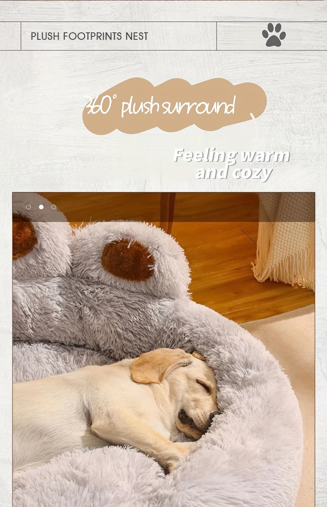 Ultra-Cozy Bear Paw Pet Bed - Luxurious Long Plush Dog Sleep Haven - Cloud-Soft Snuggle Cushion Sofa - Designed for Furry Friends - Adorable Bear Paw Shape