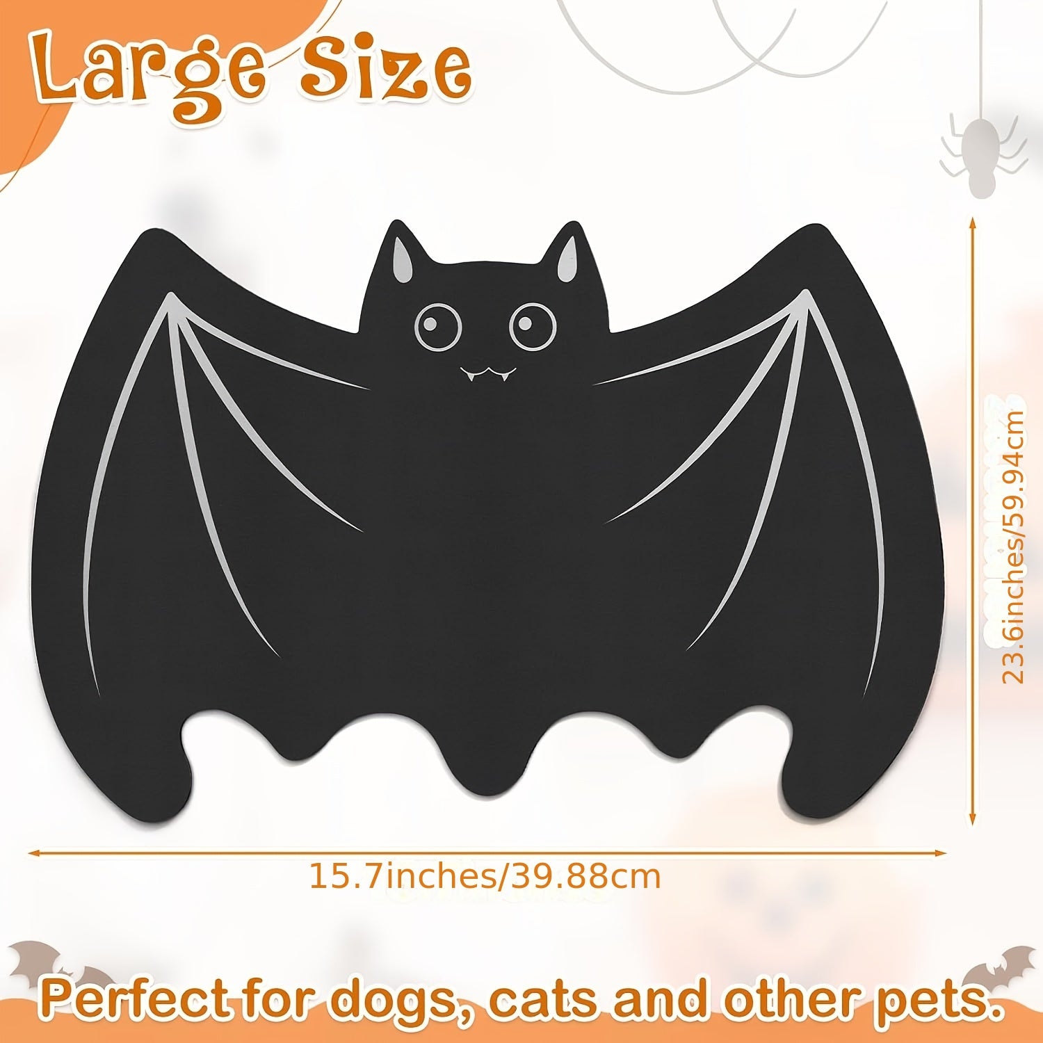 Halloween Pet Mats For Food And Water Dog Cat Food Mats Pet Feeding Mat Anti-Slip No Stains Quick Dry Floors Waterproof Placemat For Pet Food Water Bowl Mat Pet Accessories - 23.6" X 15.7" Bat