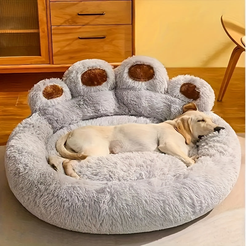 Warm Soft Long Plush Bear Paw-Shaped 1Pc Pet Bed - Calming Cat And Dog Bed For Small, Medium, And Large Dogs - Anti-Slip Bottom Cat Mat, Animal Sleep Sofa