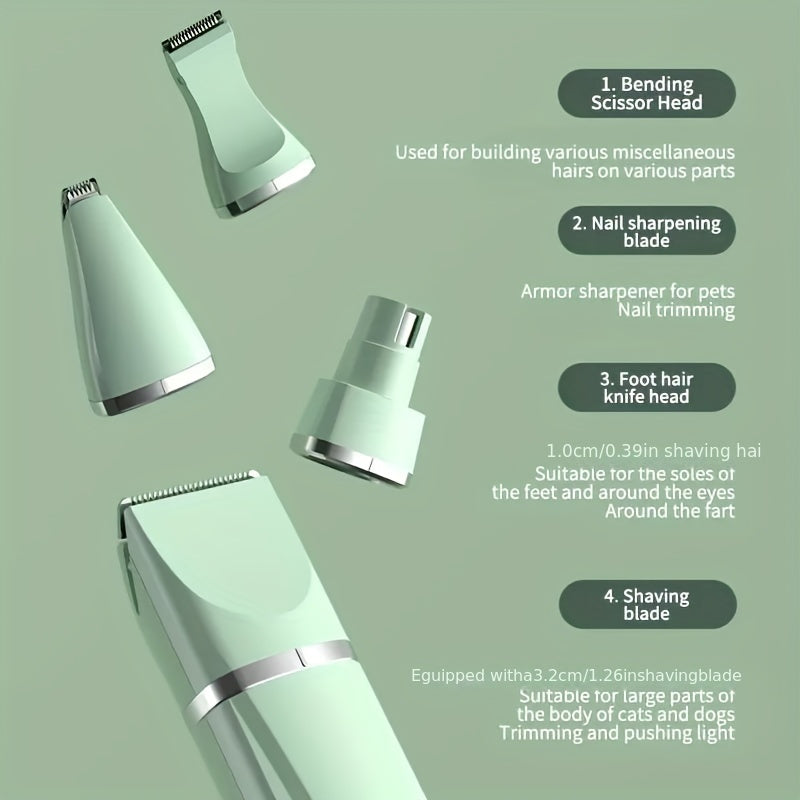 4-in-1 USB Rechargeable Pet Grooming Kit: Electric Hair Clippers, Nail Trimmer & Foot Shaver for Cats and Dogs