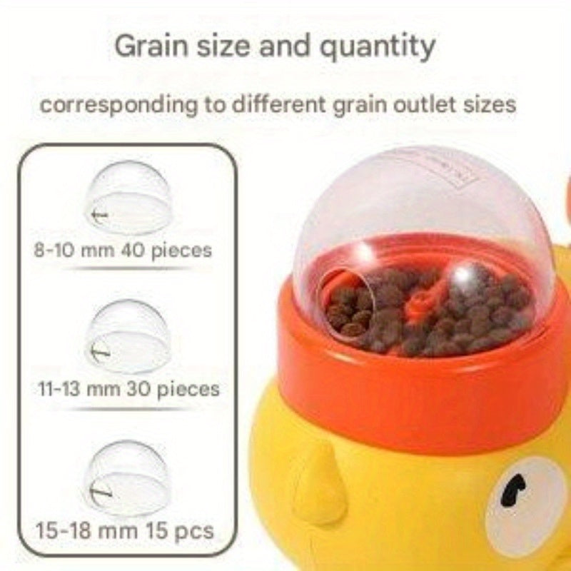 Durable Plastic Yellow Duck Interactive Dog Toy & Automatic Feeder - No Batteries Needed, Push & Pull Pet Feeder with Treat Dispenser for Mental Stimulation & Healthy Eating - Suitable for Small, Medium & Large Dogs, Pet Feed
