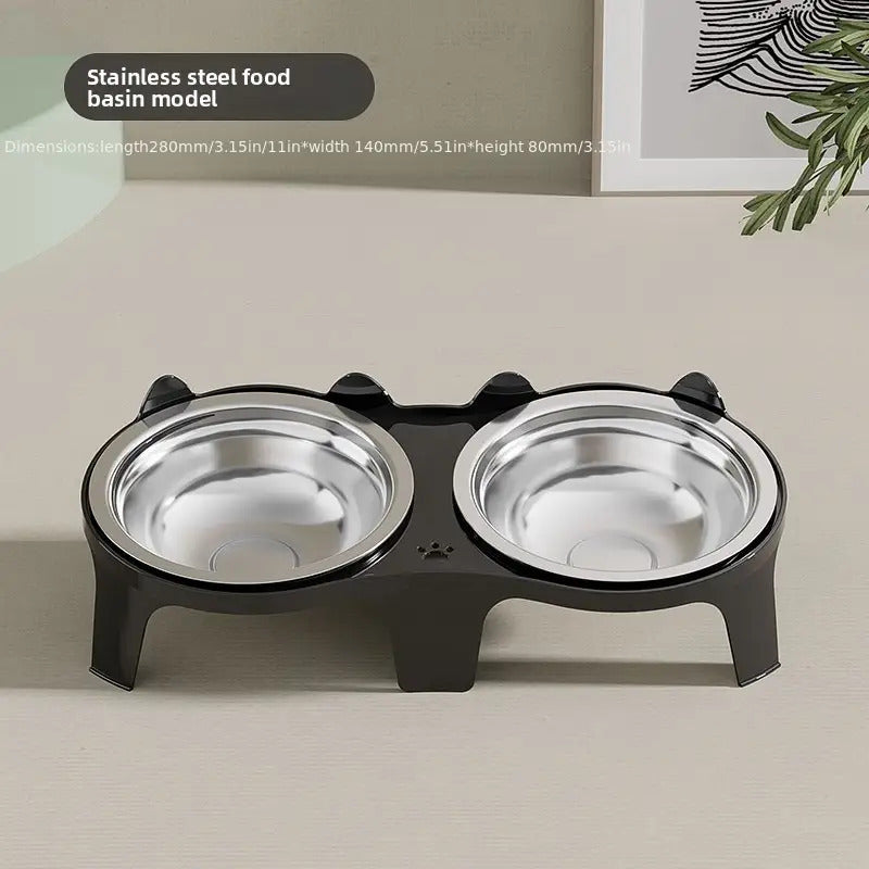 Stainless Steel -Tipping Double-Bowl Cat & Dog Food Feeder