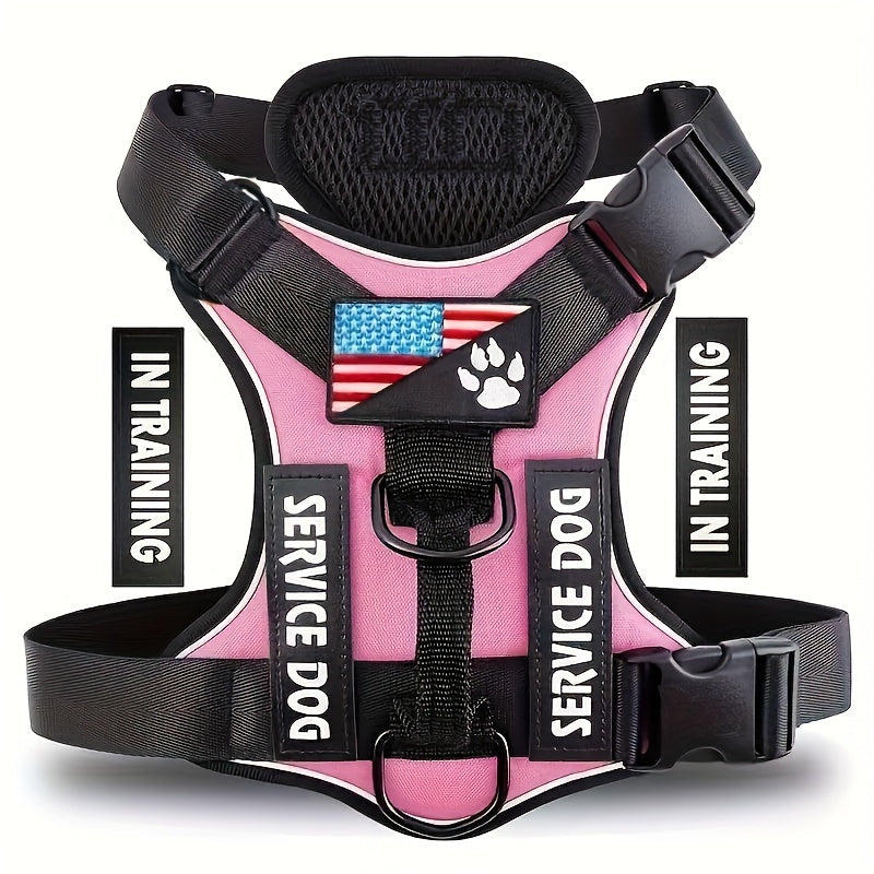 5-PCS Reflective Service Dog Harness Vest - Adjustable Soft Oxford Pet Harness with Inner Layer Mesh, Easy Control, Breathable, Comfortable, Durable for Small, Medium, Large Dogs with Random Buckle