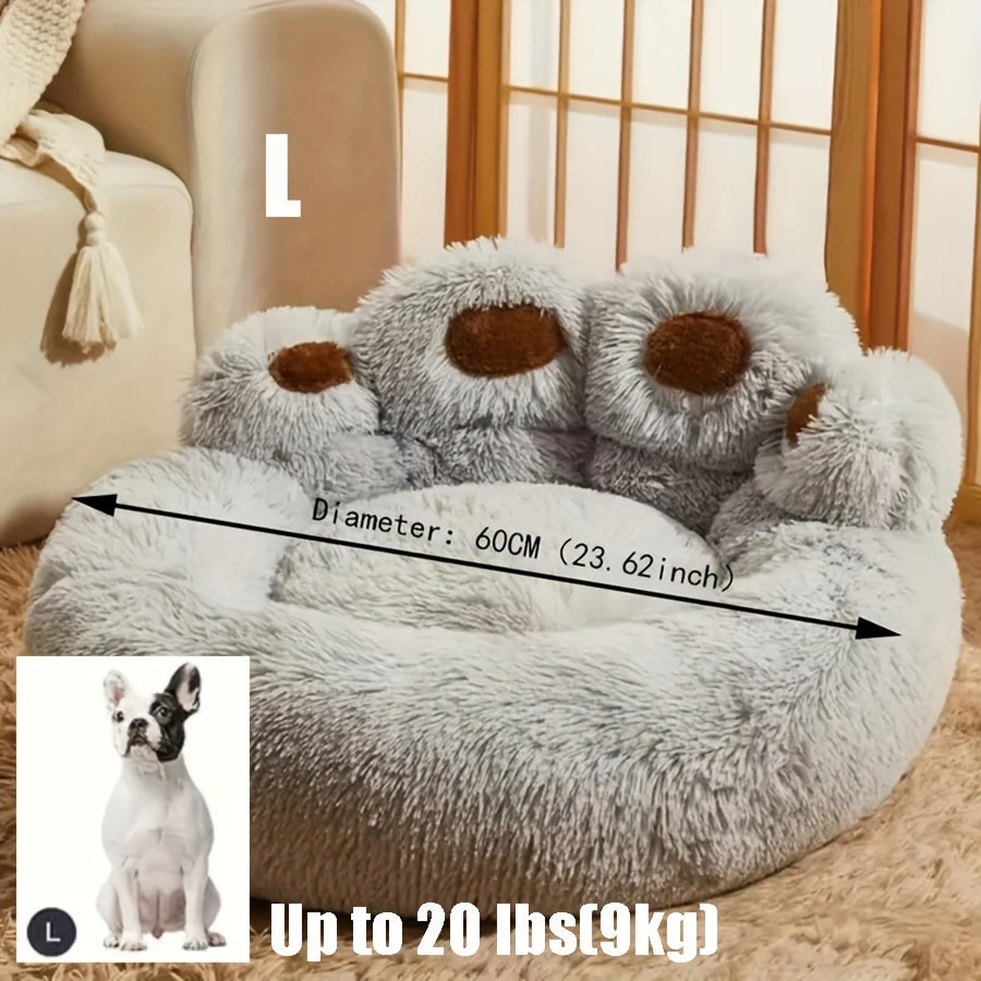 Large Gray Plush Polyester Cozy Round Pet Bed - Soft Pillow, Non-Slip Bottom, Dog & Cat Cushion for All Sizes