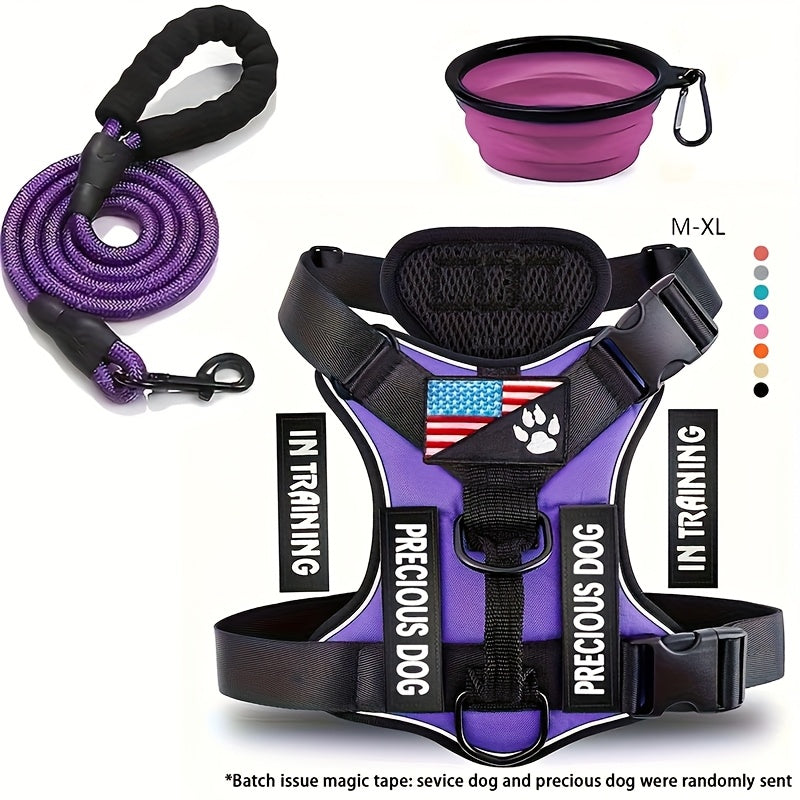 Service Dog Harness And Leash Set with 1pc Folding Bowl