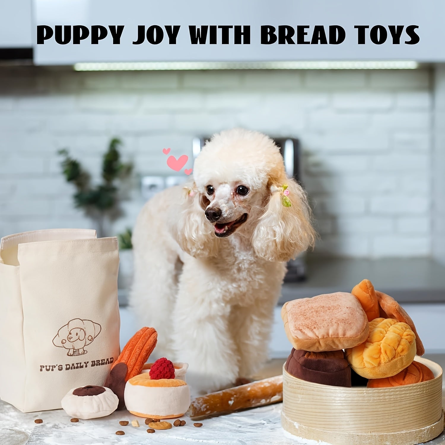 10 Pack Nocciola Bread Dog Toys with Storage Bag - Crinkle Squeaky Plush Chew Toys for Small & Medium Dogs, Durable Puppy Toys with Treat Hiding Pockets, Assorted Bread-Shaped Interactive Dog Accessories, Pet Playtime Accesso