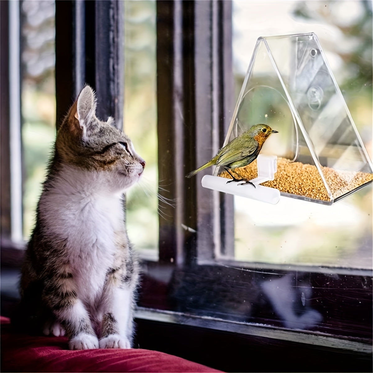 Transparent Acrylic Window Bird Feeder with Strong Suction Cup for Garden and Yard