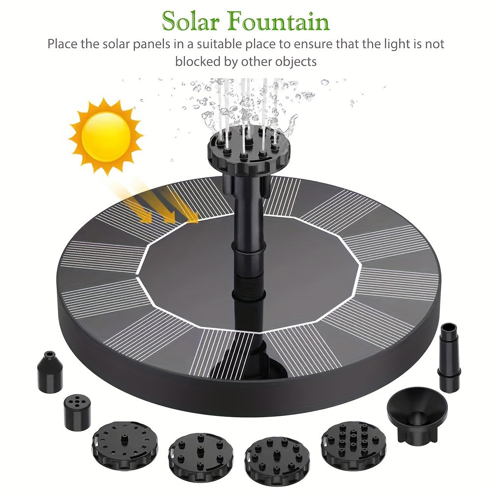 1pc Solar Powered Solar Fountain Water Pump With 6 Nozzles For Bird Bath, Pond, Garden, Backyard Decoration, Outdoor Aquarium