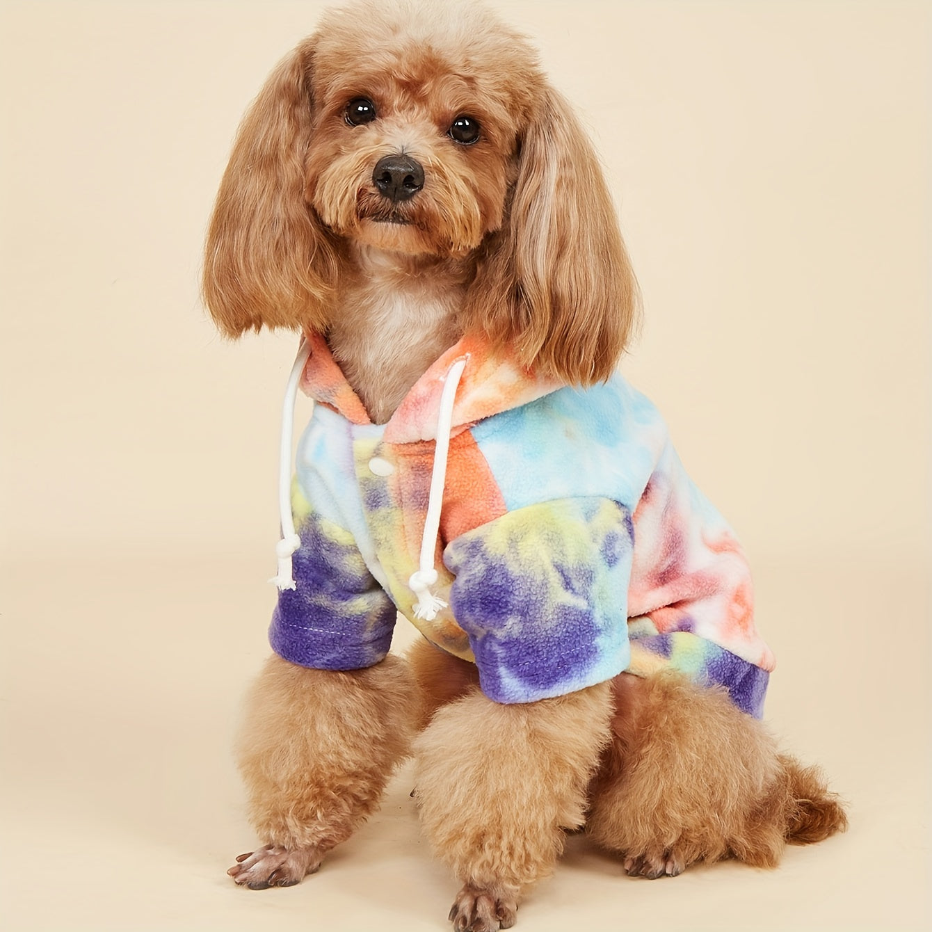 1pc Tie-Dye Hooded Dog Sweatshirt - Cozy & Windproof Pet Apparel for All Seasons, Machine Washable, Fits Small to Extra Large Breeds - Thick Knit Pullover with Snap Buttons, Dog Sweater