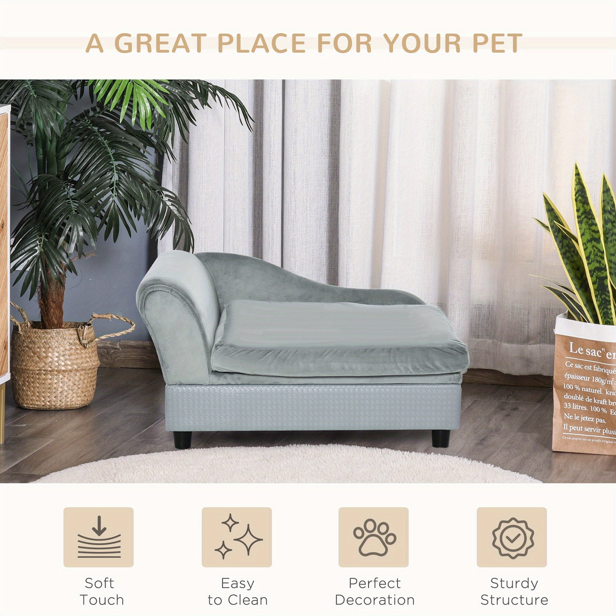 PawHut Luxury Fancy Dog Bed for Small Dogs with Hidden Storage - Soft 3" Foam, Cushy Dog Sofa Bed - Modern Pet Furniture for Puppies and Little Breeds - Gray - For Small Dog Breeds - Perfect Gift for Dog Lovers