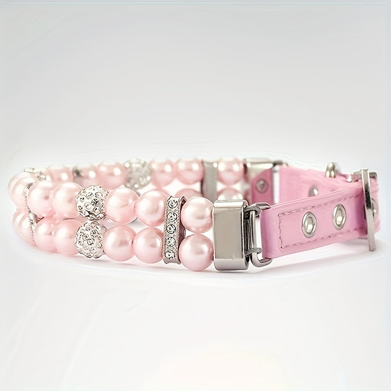Adjustable Polyester Fiber Pet Collar with Pearl and Rhinestone Accents, Cute Necklace for Small and Medium Dogs and Cats - Other Pattern.