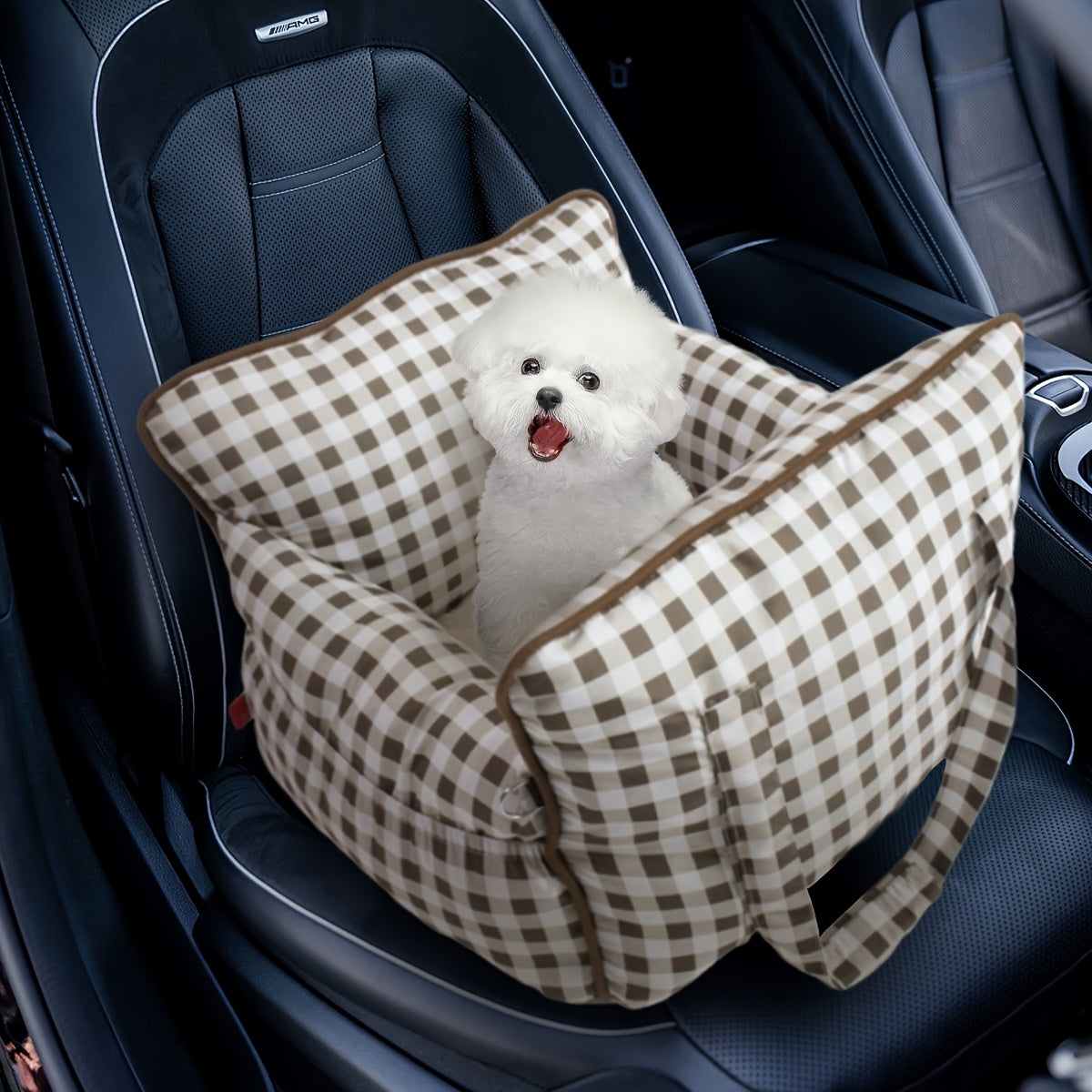 Dog Carrier Car Seat for Dogs & Cats - Portable Warm Travel Pet Bed with Safety Hook & Buckle, Handheld/Shoulder Strap, Fits Car Front/Back Seat, Suitable for Fall/Winter, Christmas Gift