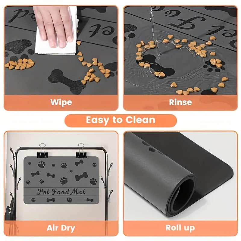 2pcs Quick-Dry & Absorbent Pet Feeding Mats with Non-Slip Rubber Backing - Diatomite Material, Gray with Paw Prints & Bone Design, Ideal for Dog & Cat Food and Water Bowls, Dog Food Mat