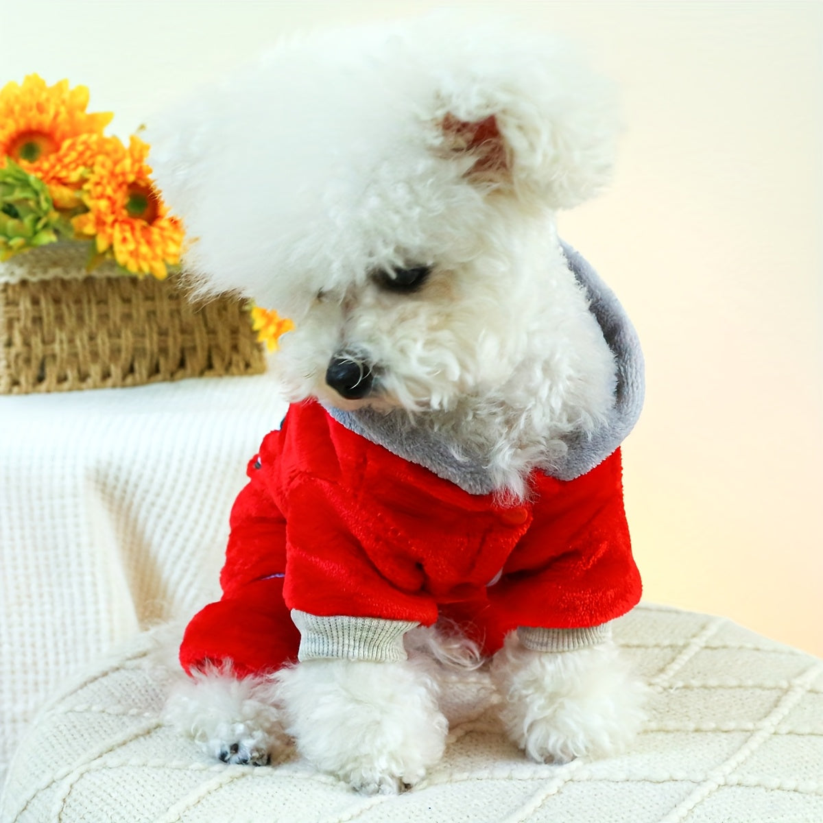 Small Breeds Warm Fleece-Lined Cuddle Comfort Dog Jumpsuit - Cozy Winter Pet Apparel with Snap Button Closure