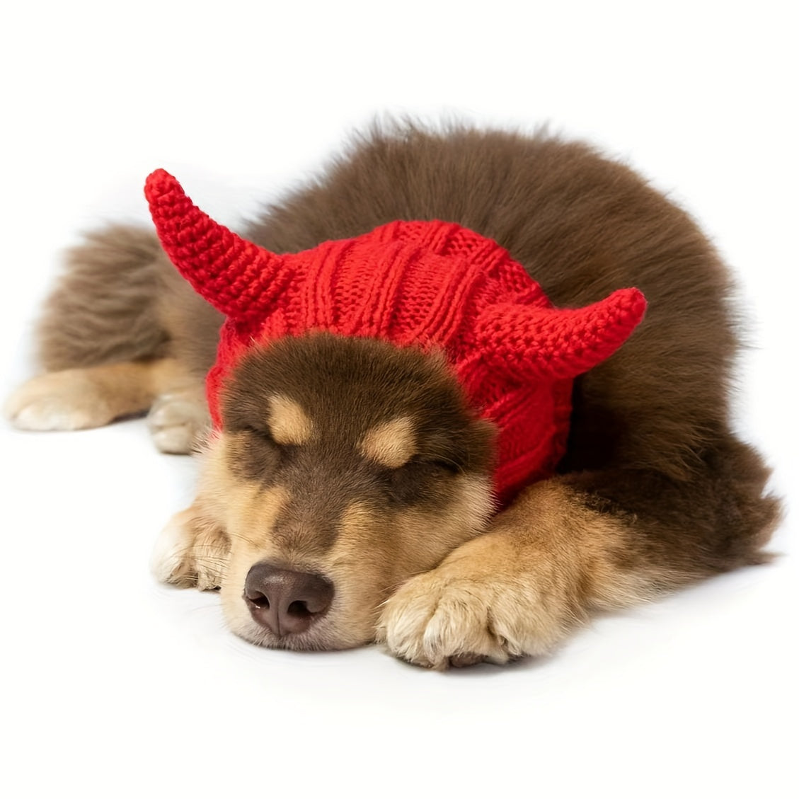 Dog & Cat Devil Horns Beanie - Cozy Knit Pet Earmuffs Ear Warmer Headband, All-Season Polyester Hat for Pets, Ideal for Winter, Halloween, Christmas Pet Accessories, Suitable for Small, Medium, Large Breeds