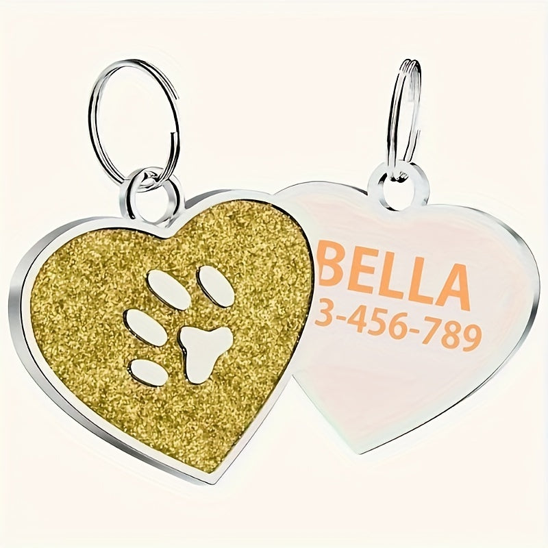 Customized Heart-shaped Paw Print Pendant - Engraved Dog Cat Tag - Personalized Pet Accessories