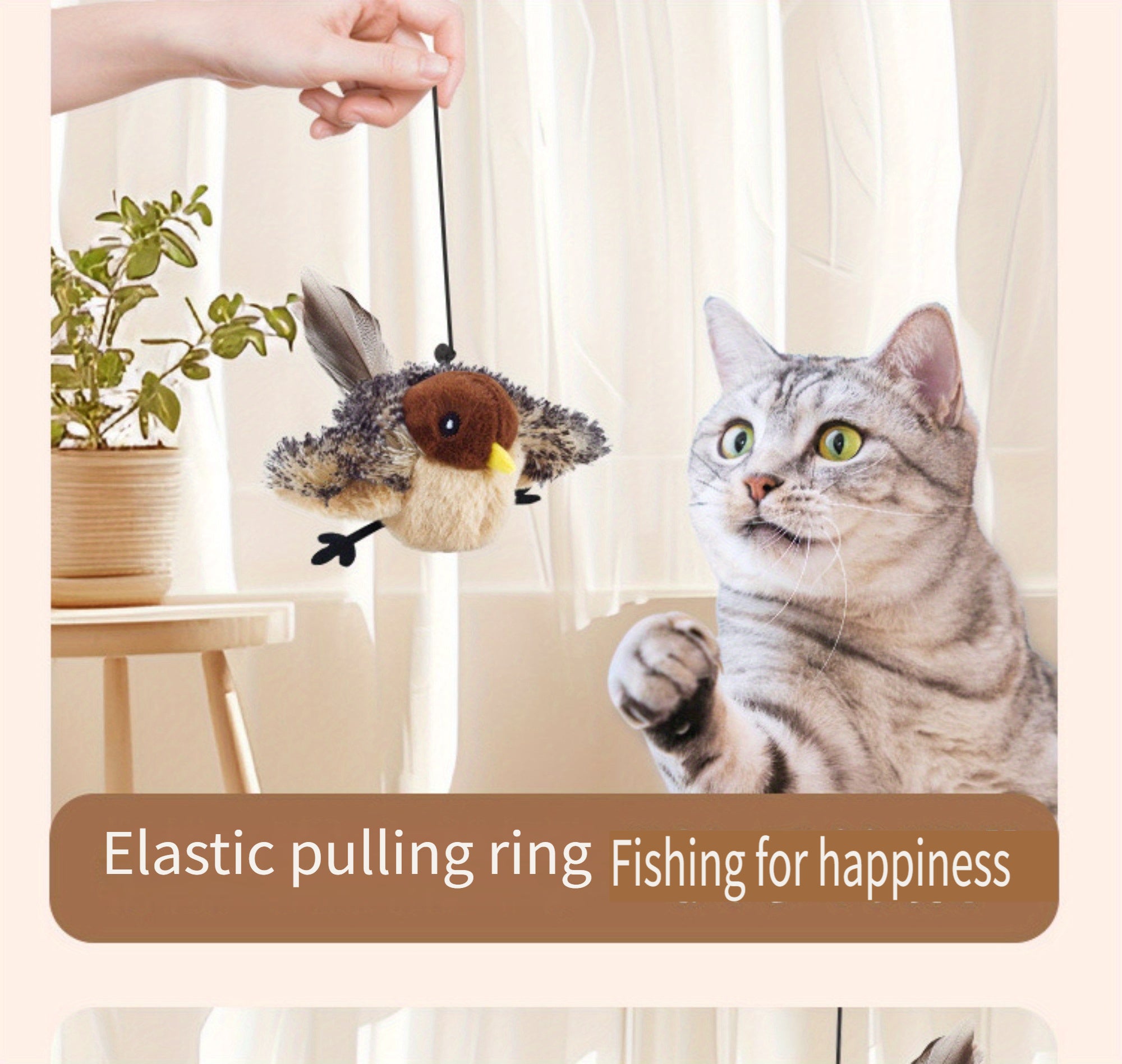 Interactive Plush Bird Cat Toy with Self-Raising Sound, Includes Pet Herb - Non-Electric Fabric Pet Toy, Simulated, TikTok