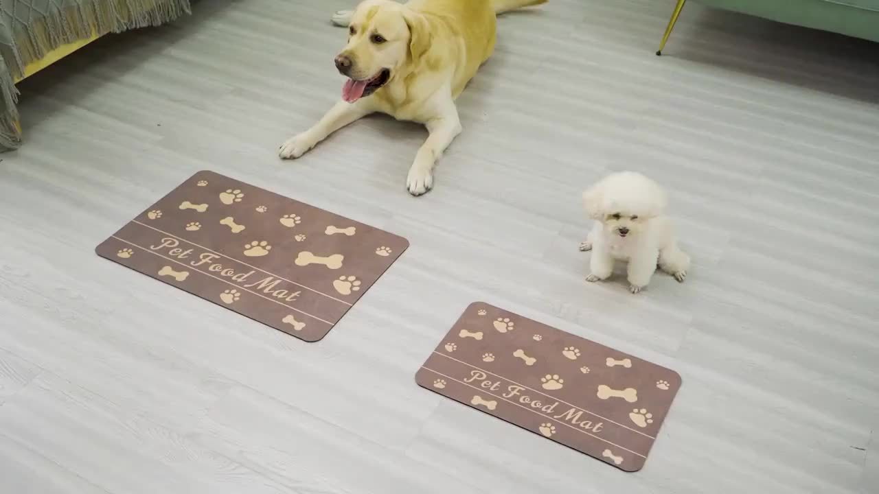 Pet Feeding Mat - Absorbent Pet Mat For Food And Water Bowls, Quick Drying Water Dispensing Mat With Waterproof Rubber Sole, Suitable For Dogs And Cats