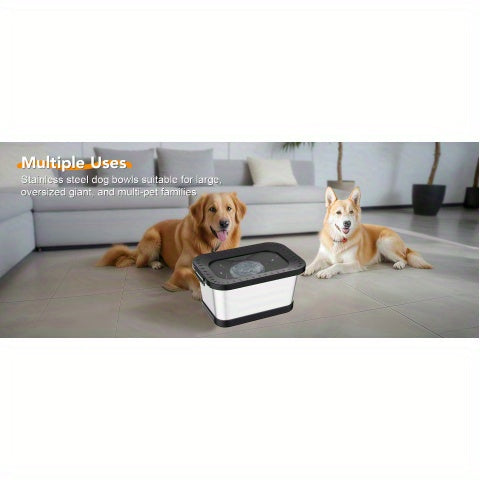 1.85gal Stainless Steel Dog Dish with Anti-Slip Base | Water-Resistant Structure, Sturdy Indoor/Outdoor Pet Feeding Station (Black)