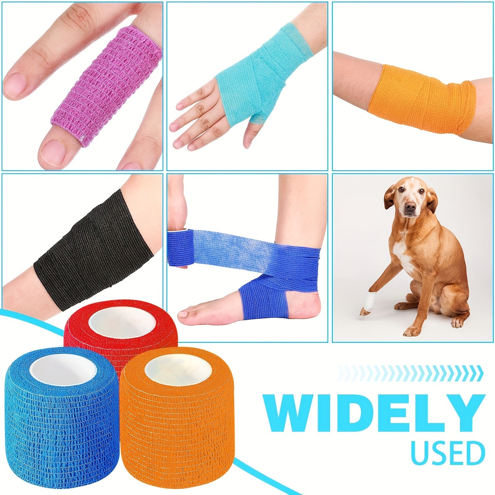 12/24 Rolls of Mixed Color Self-adhesive Bandages, Pet Bandages, Non-woven Bandages, Adhesive Gauze, Suitable for Dogs, Cats, Horses, Birds, Sports on Ankle, Knee, Wrist Support Self-adhesive Multifunctional Bandages