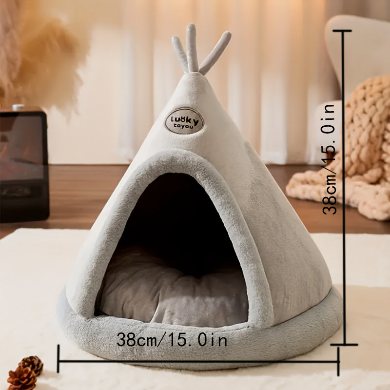 1pc Classic Mongolian Yurt Cat House, Cozy Polyester Fiber Pet Bed with Warm Comfort, Cute Animal Shelter for Indoor Cats, Pre-Assembled, Cute Cat Bed