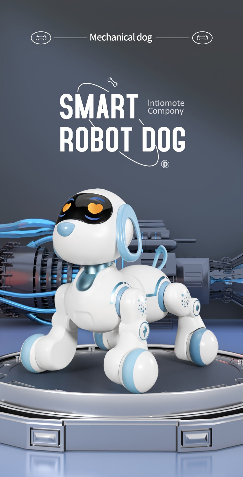 GRAXGROW Smart Robot Dog - Interactive RC Toy with Infrared Remote, Programmable Stunts, Music & Dance, USB Rechargeable, Blue with White Accents, Durable ABS, Ideal for Youngsters 3+ | Engaging Early Learning Toy, Interactiv