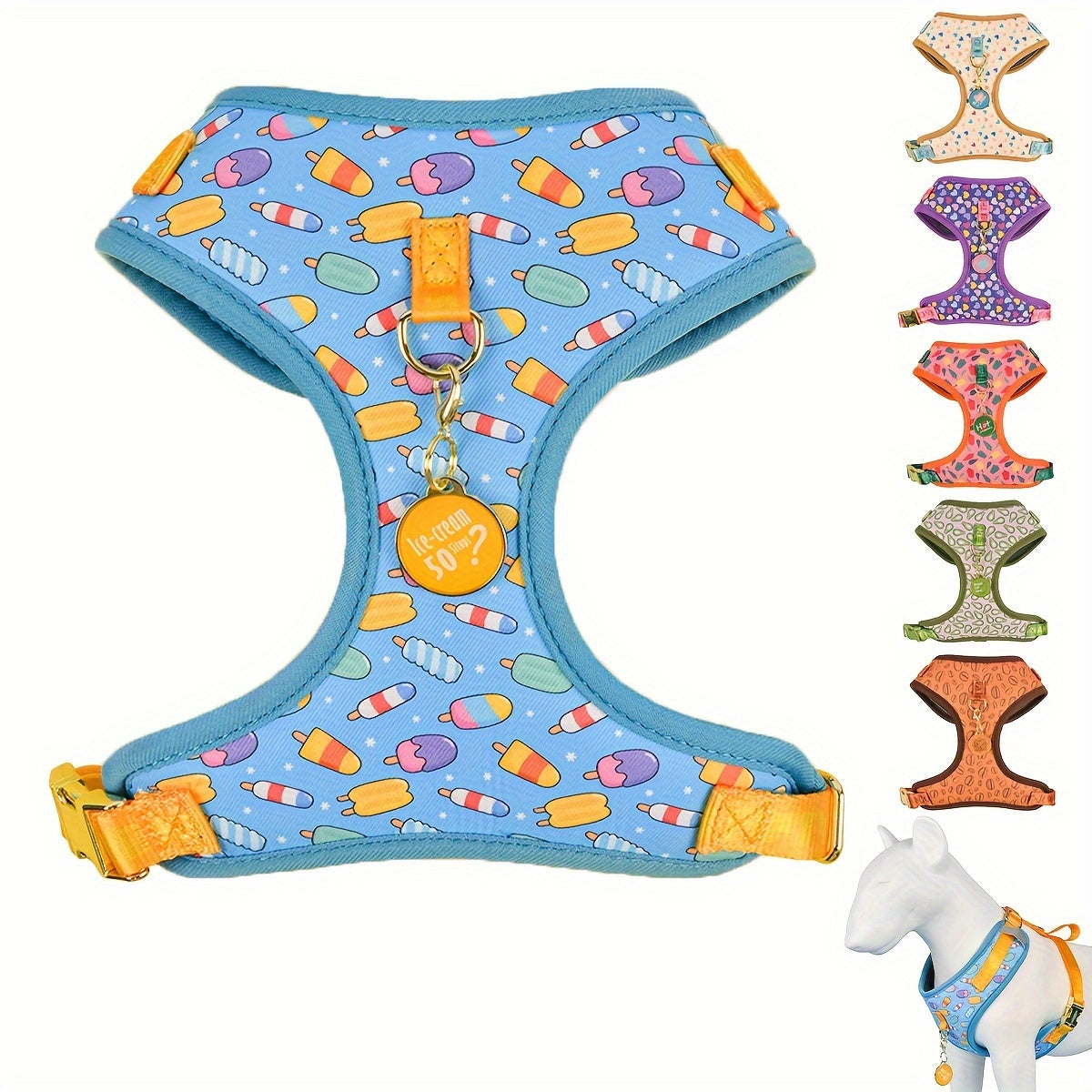 Luxury Design Golden Metal Clasp 1pc Fashion Printed Pet Harness - High Quality Hardware - Suitable for Small, Medium And Large Dogs + 1 Color Matching ID Tag - Holiday Gift for Thanksgiving Christmas