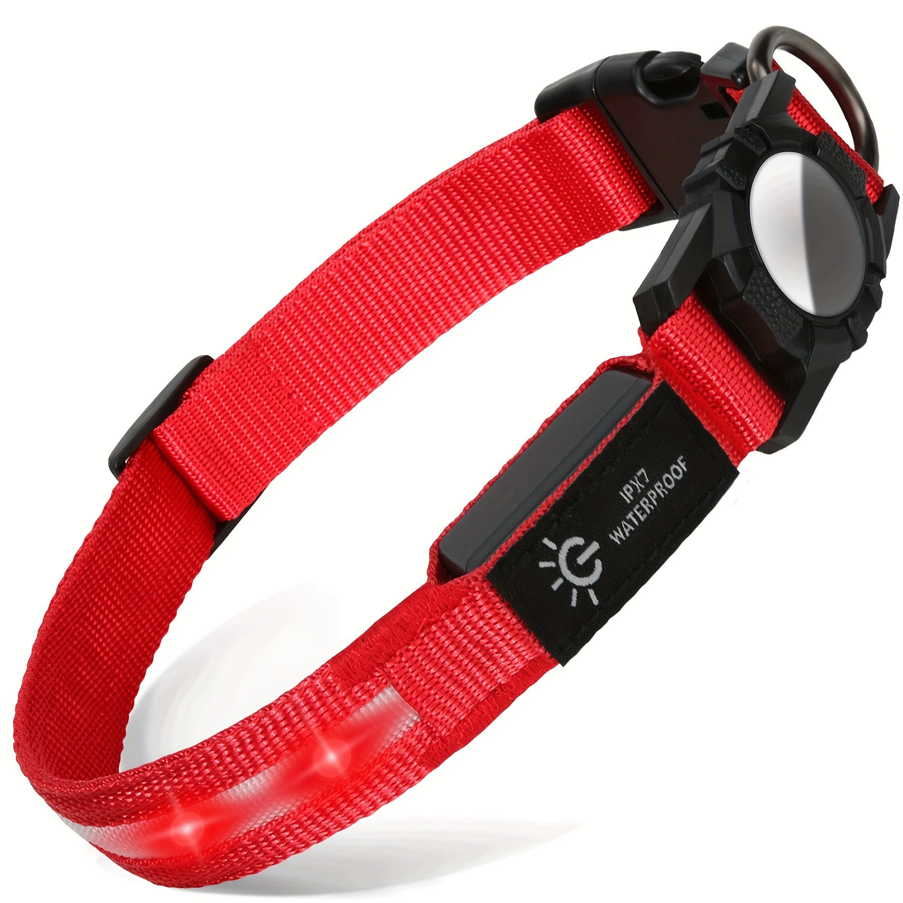 JOYTALE LED Dog Collar with AirTag Holder - USB Rechargeable, Nighttime Safety Light-Up Nylon Pet Collar for Small & Large Dogs