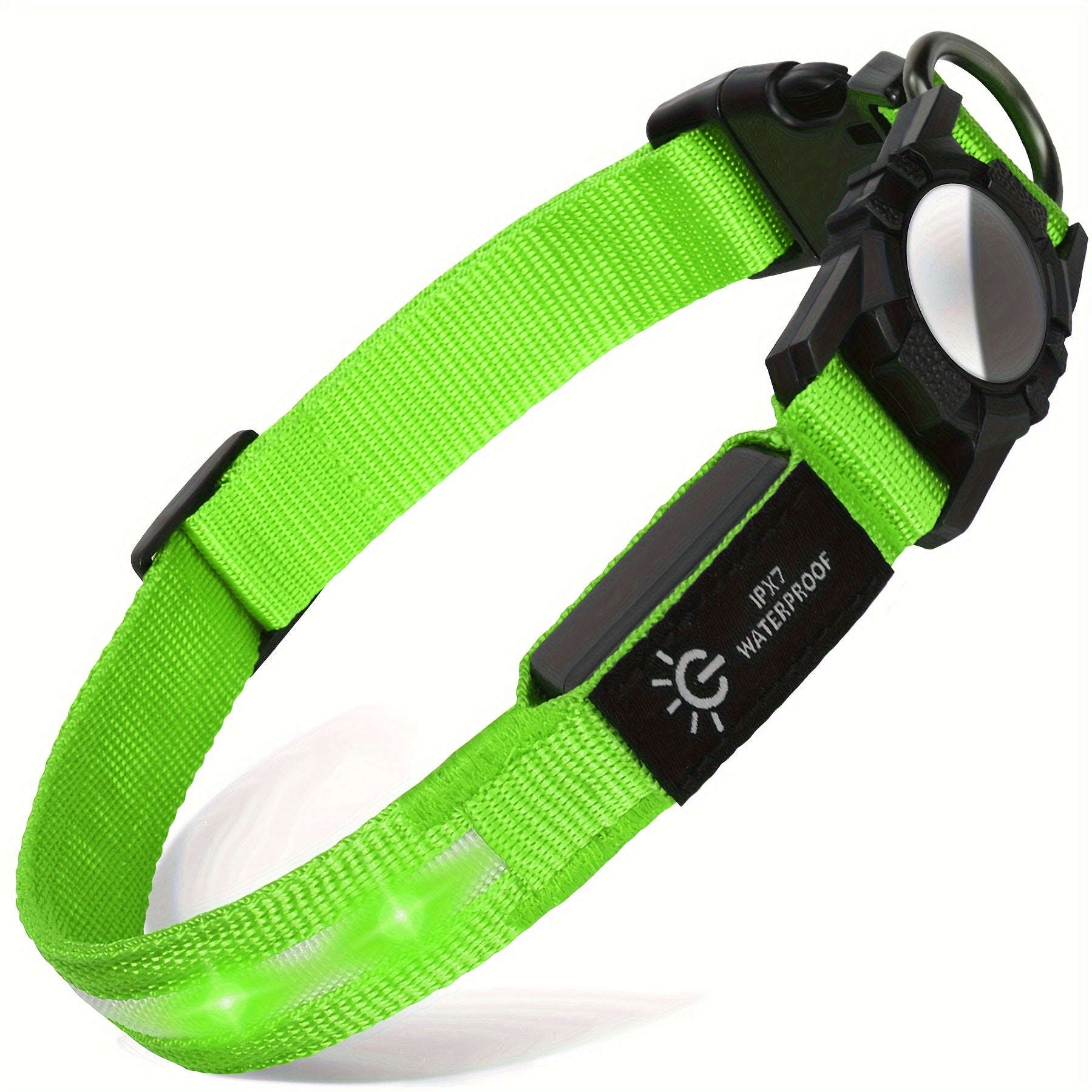JOYTALE LED Dog Collar with AirTag Holder - USB Rechargeable, Nighttime Safety Light-Up Nylon Pet Collar for Small & Large Dogs