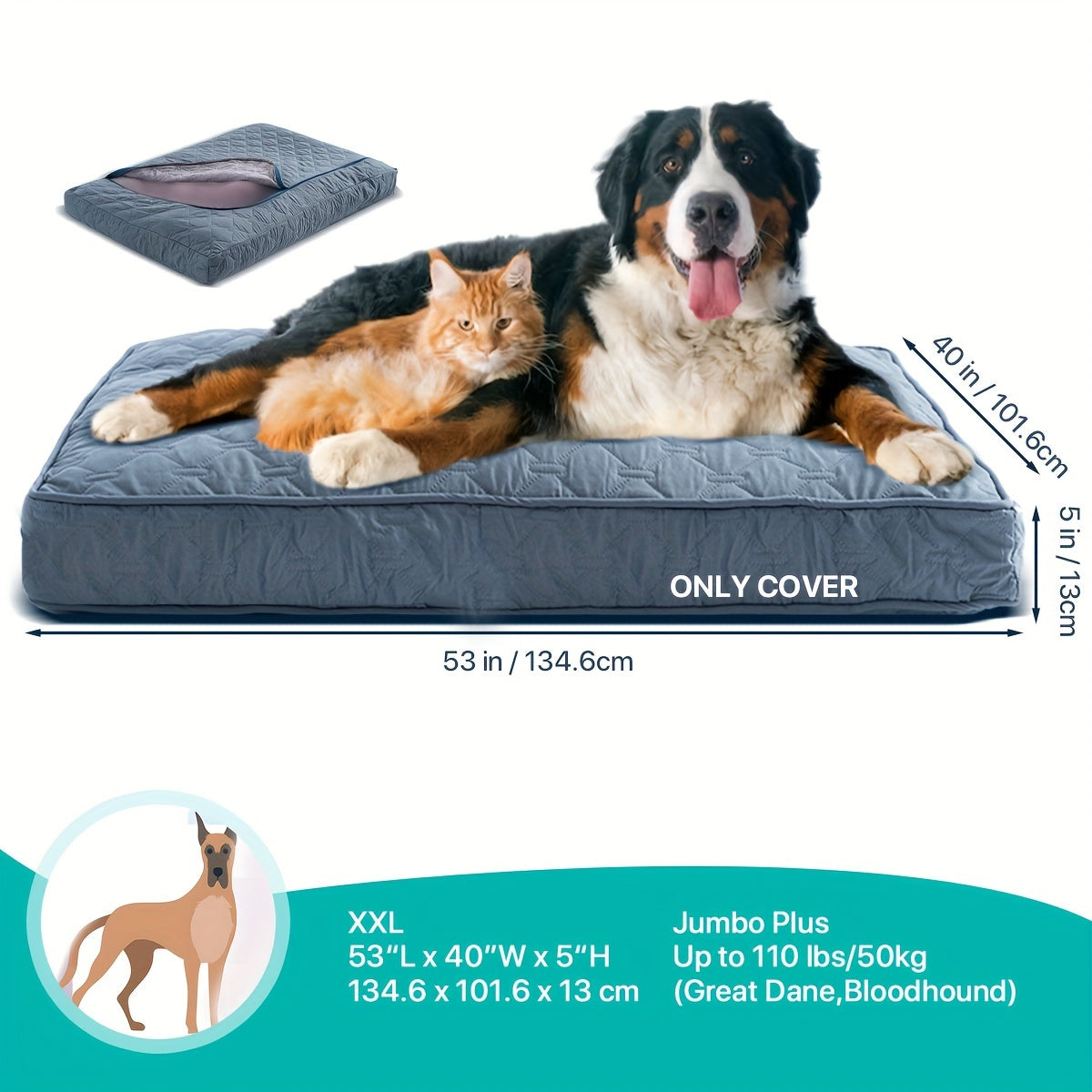 1pc & Machine Washable Dog Bed, Anti-Leakage Removable Dark Gray Pet Bed Cover, Dog Bed Protector Rainbow Dog Paw Furniture Cover for Extra Large, Large, Medium, Small Dogs
