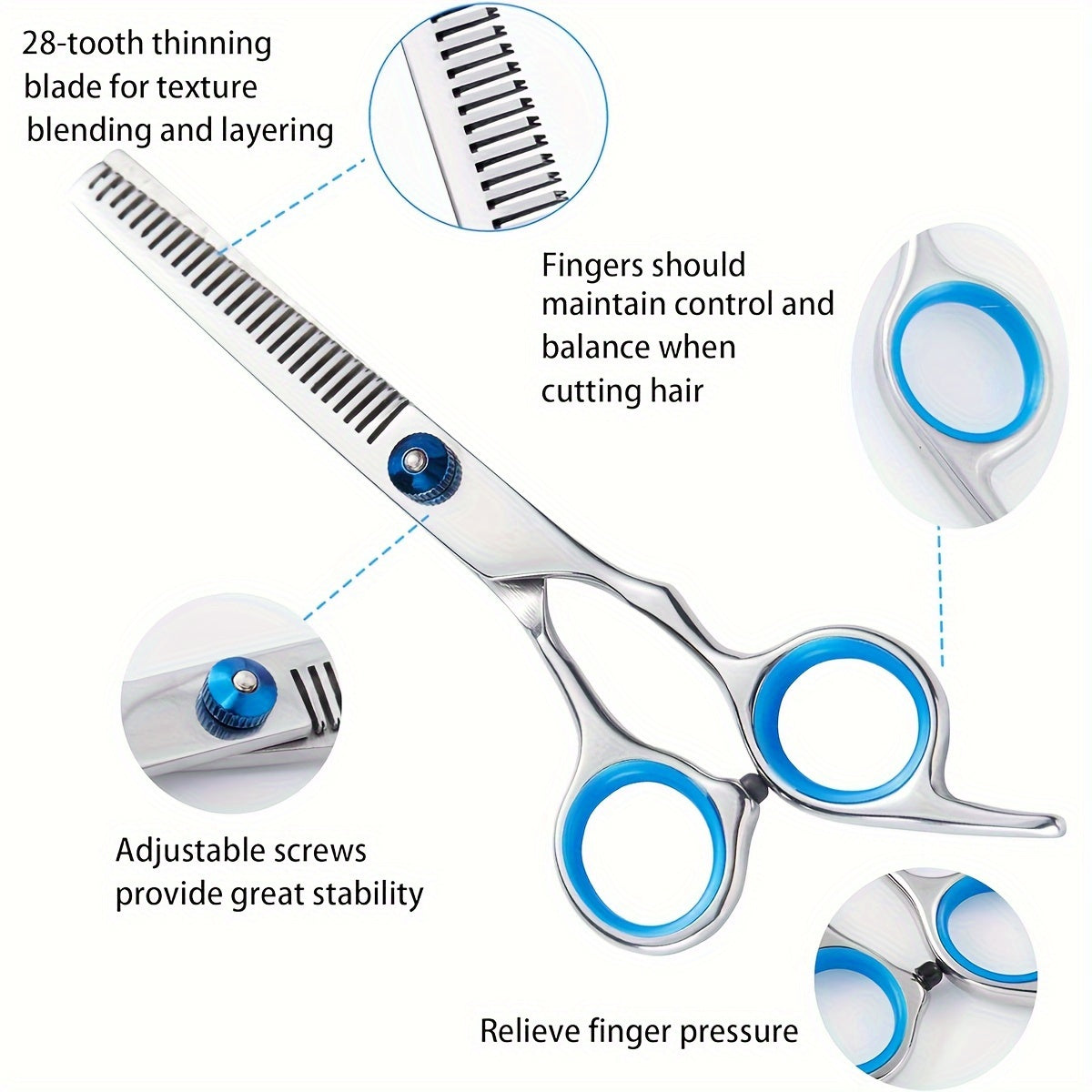 Stainless Steel Pet Grooming Scissor Set 6pcs, Professional Thinning Shears and Straight Cutters for Dogs Cats, Universal Hand Orientation, Complete Animal Hair Trimming Kit