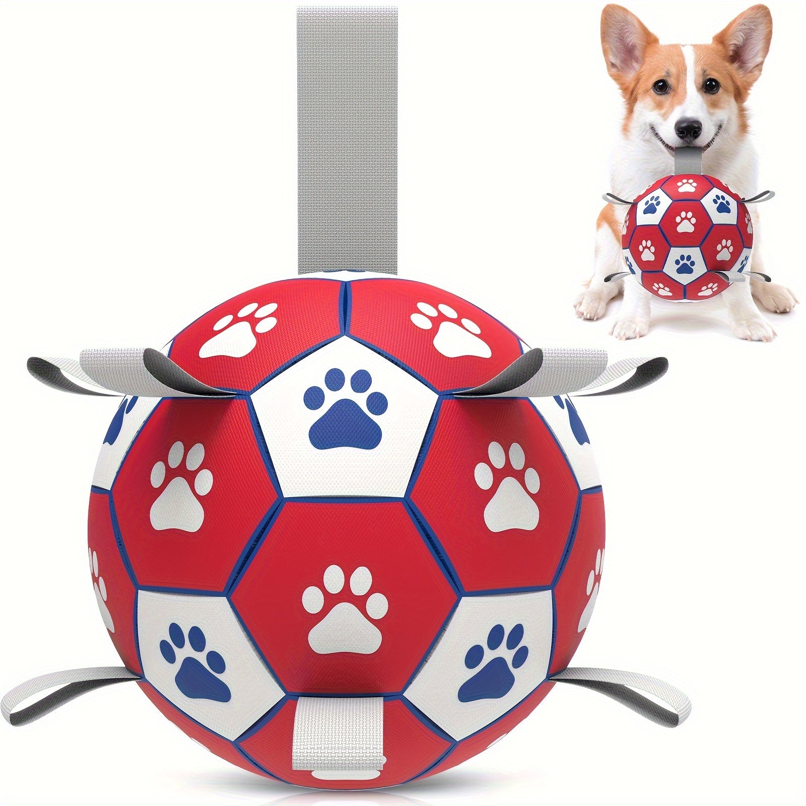 1pc Durable Football Design Pet Toy With Straps, Dog Chewing Ball Toy For Training Playing Teeth Cleaning, Interactive Fetch Pet Toy For Small Medium Large Dogs