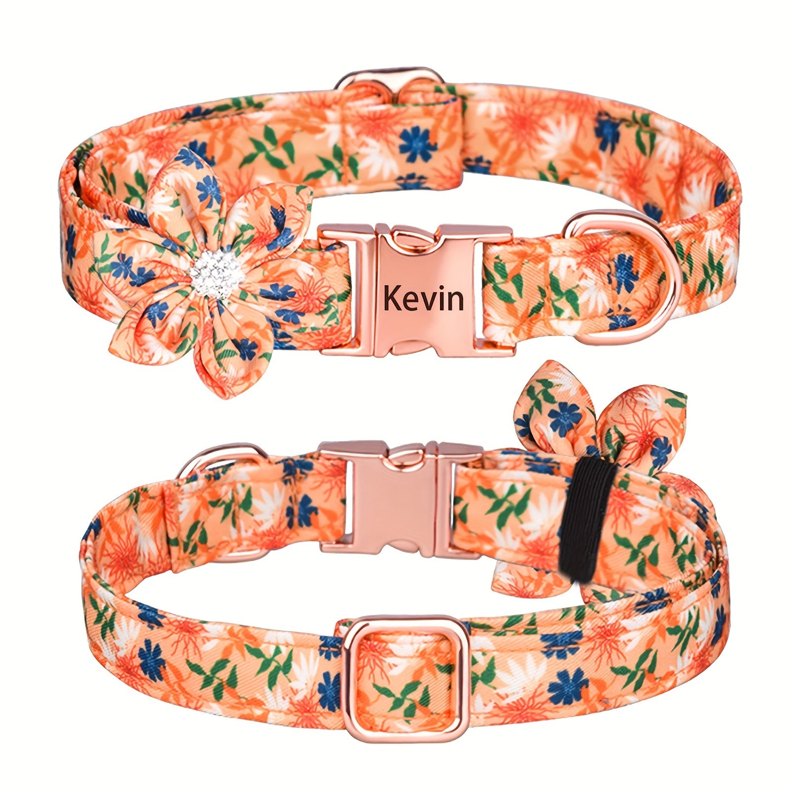 For Large Medium Small Dogs, Rhinestone Six Petal Flower Custom Dog Collar, Anti-Lost Floral Pattern Pet Collar